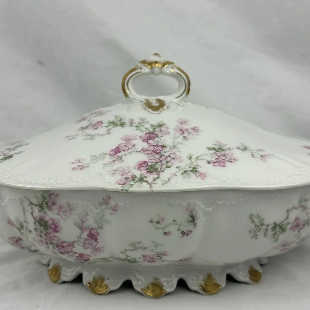 Antique Haviland Limoges Covered Tureen Schleiger 19 Blank 1 Pink Floral Gilt